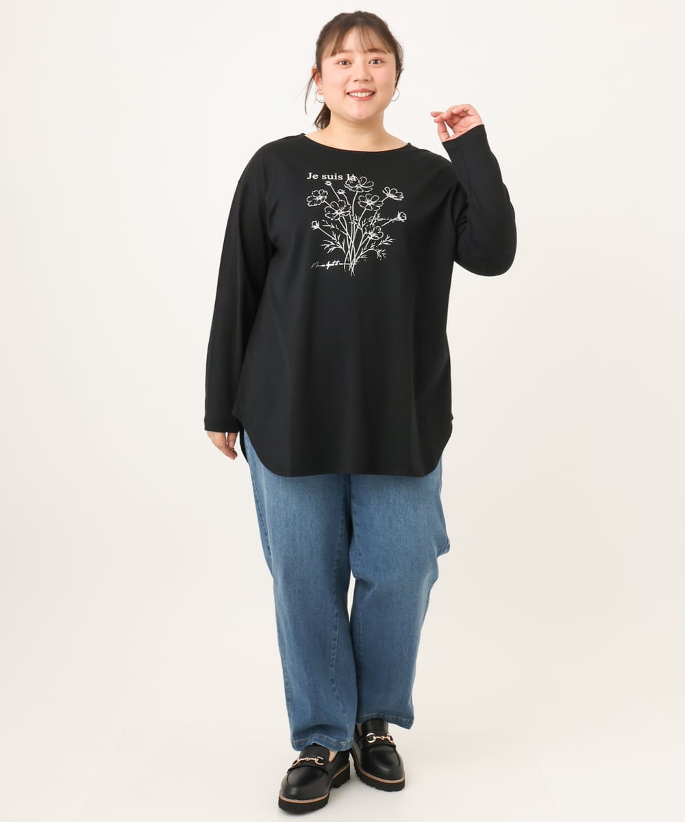 OLKKD10064 eur3(エウルキューブ) 【WEB先行販売】【大きいサイズ】プリント長袖Tシャツ ブラック