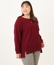 OLKKD11089 eur3(エウルキューブ) 【大きいサイズ】袖リブイレヘムカットソー ワイン