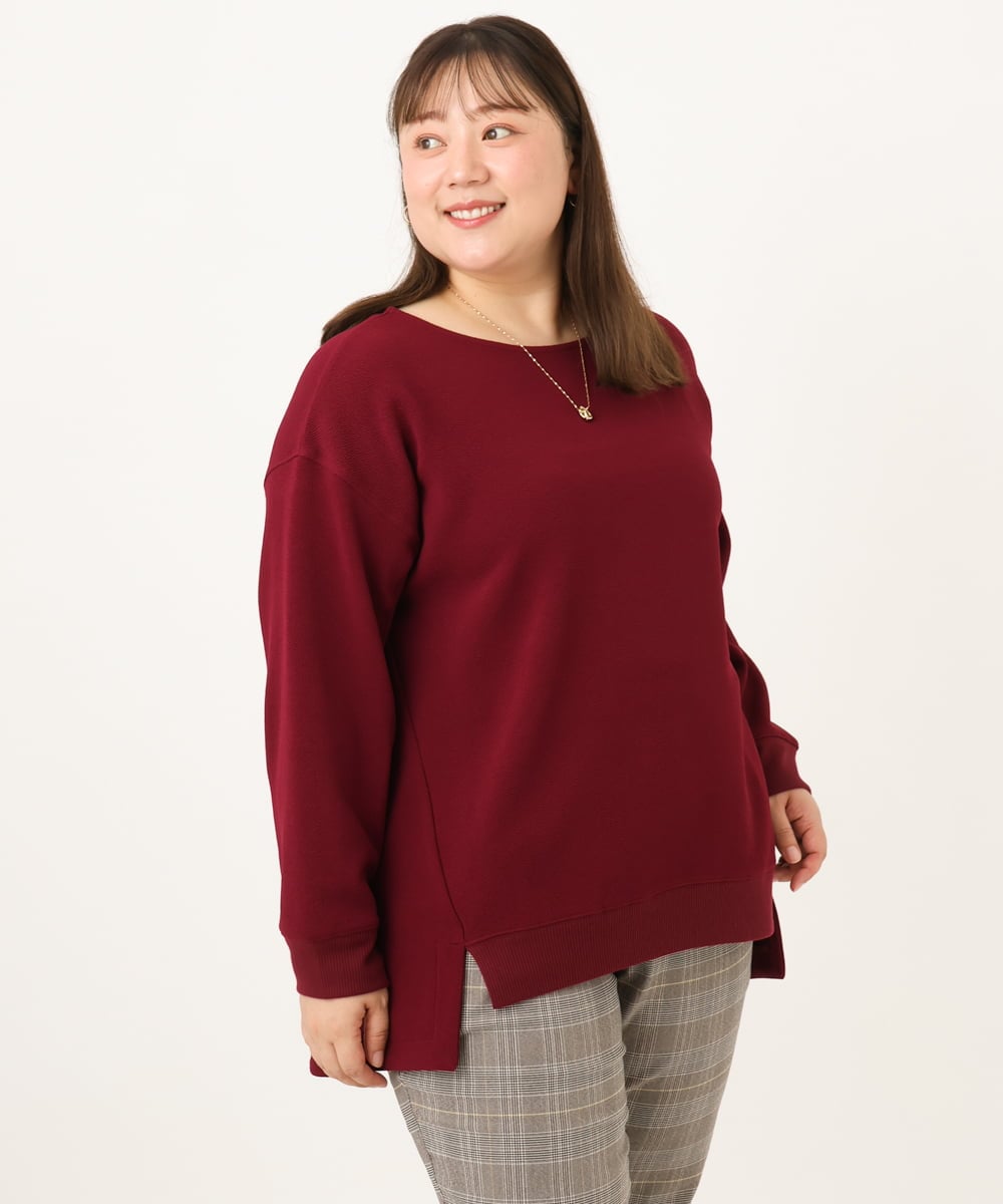 OLKKD11089 eur3(エウルキューブ) 【大きいサイズ】袖リブイレヘムカットソー ワイン