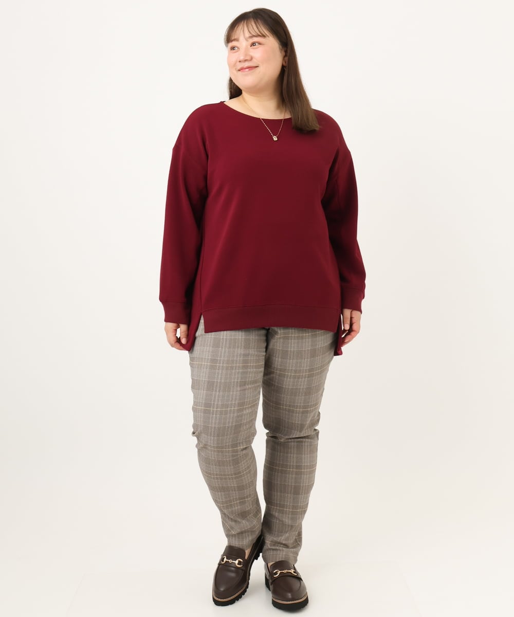 OLKKD11089 eur3(エウルキューブ) 【大きいサイズ】袖リブイレヘムカットソー ワイン