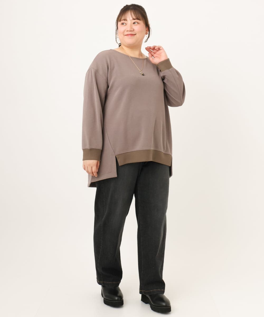 OLKKD11089 eur3(エウルキューブ) 【大きいサイズ】袖リブイレヘムカットソー モカ