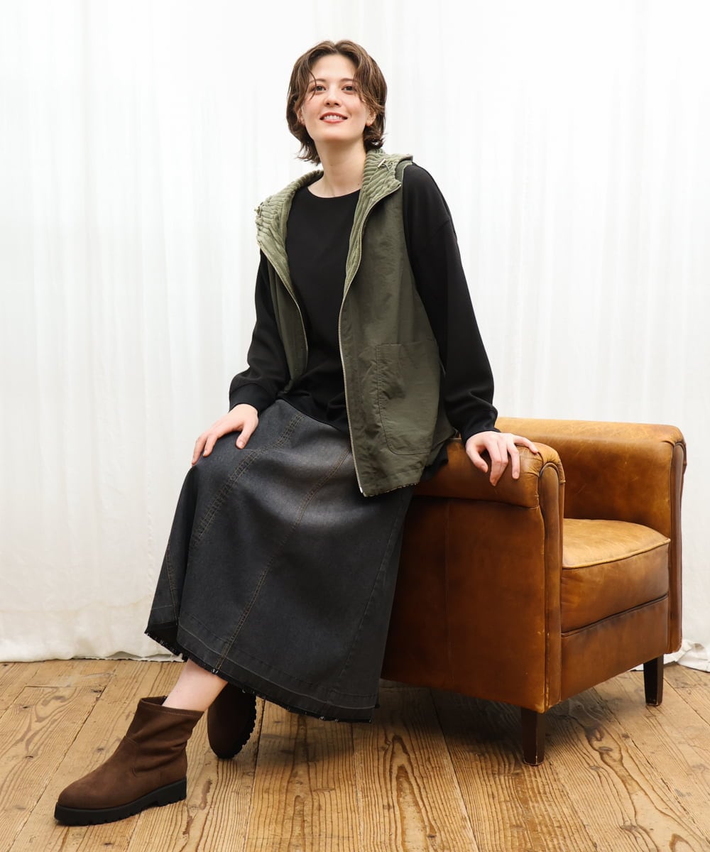 OLKKD11089 eur3(エウルキューブ) 【大きいサイズ】袖リブイレヘムカットソー ブラック