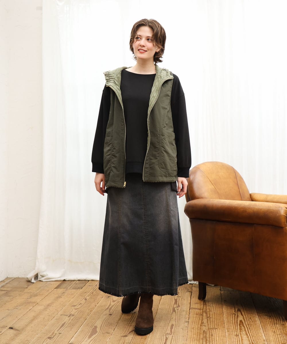 OLKKD11089 eur3(エウルキューブ) 【大きいサイズ】袖リブイレヘムカットソー ブラック