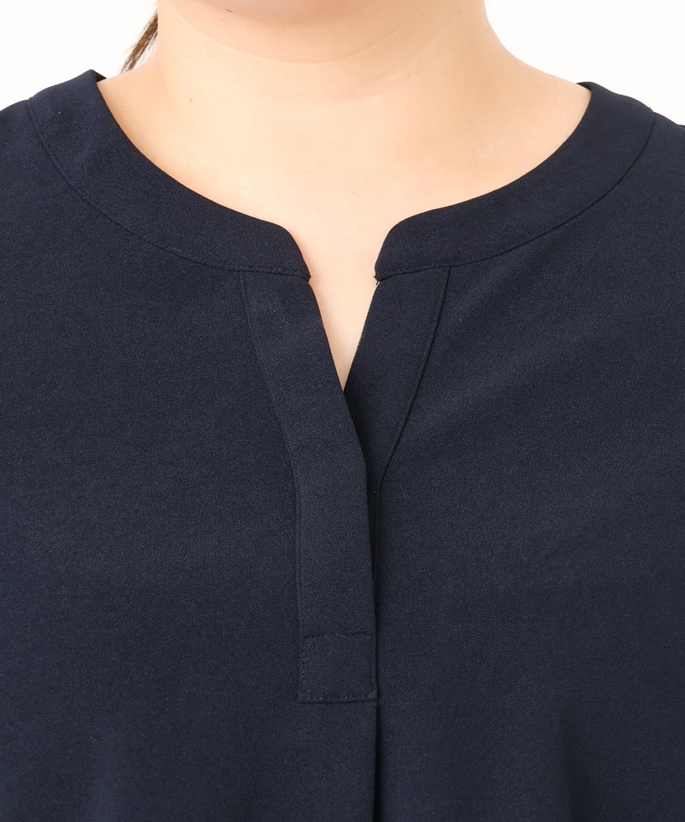 OLKKD14089 eur3(エウルキューブ) 【WEB先行販売】【大きいサイズ/洗える/セットアップ対応】カットジョーゼット裾レーストップス ネイビー
