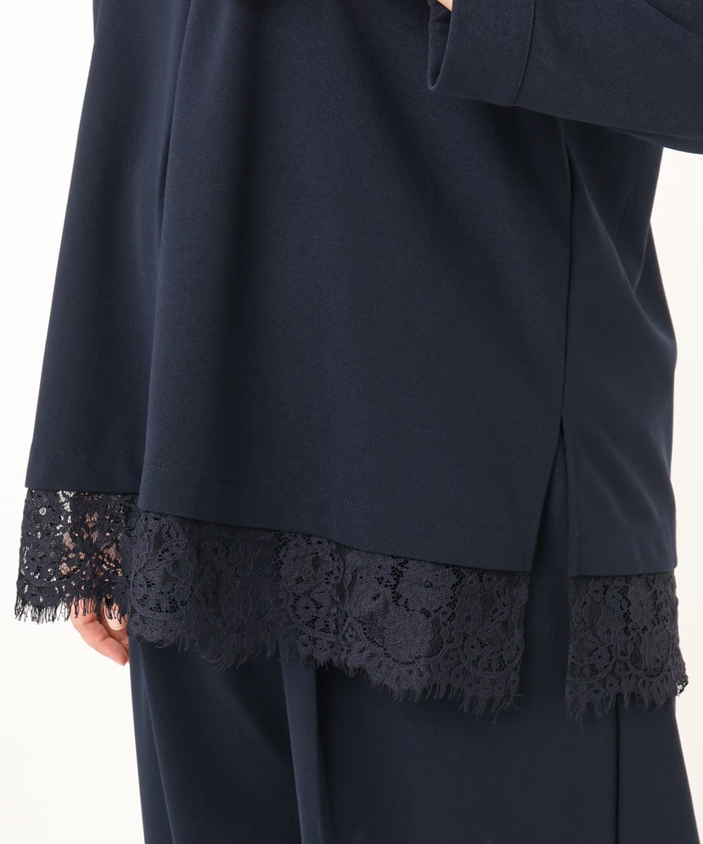OLKKD14089 eur3(エウルキューブ) 【WEB先行販売】【大きいサイズ/洗える/セットアップ対応】カットジョーゼット裾レーストップス ネイビー