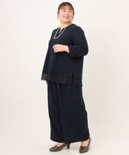 OLKKD14089 eur3(エウルキューブ) 【WEB先行販売】【大きいサイズ/洗える/セットアップ対応】カットジョーゼット裾レーストップス ネイビー
