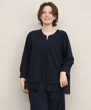 OLKKD14089 eur3(エウルキューブ) 【WEB先行販売】【大きいサイズ/洗える/セットアップ対応】カットジョーゼット裾レーストップス ネイビー
