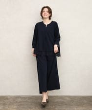 OLKKD14089 eur3(エウルキューブ) 【WEB先行販売】【大きいサイズ/洗える/セットアップ対応】カットジョーゼット裾レーストップス ネイビー
