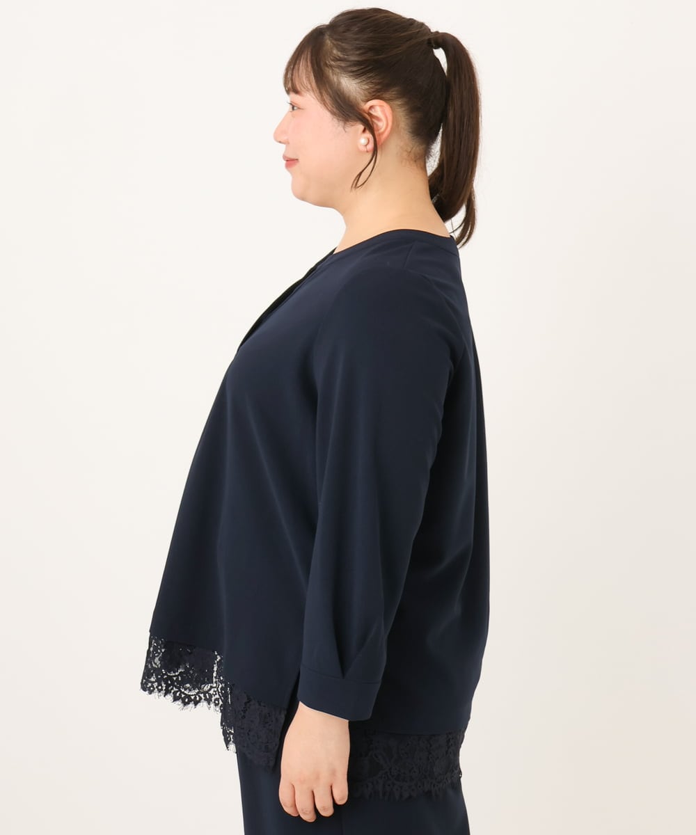 OLKKD14089 eur3(エウルキューブ) 【WEB先行販売】【大きいサイズ/洗える/セットアップ対応】カットジョーゼット裾レーストップス ネイビー