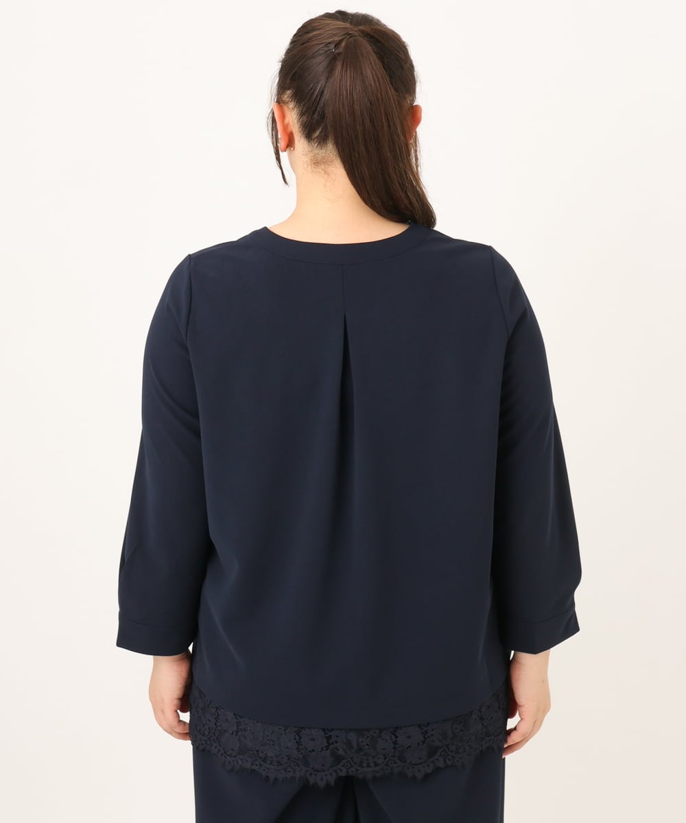 OLKKD14089 eur3(エウルキューブ) 【WEB先行販売】【大きいサイズ/洗える/セットアップ対応】カットジョーゼット裾レーストップス ネイビー