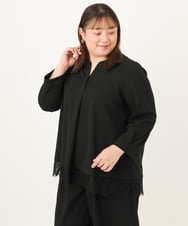 OLKKD14089 eur3(エウルキューブ) 【WEB先行販売】【大きいサイズ/洗える/セットアップ対応】カットジョーゼット裾レーストップス ブラック