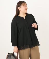 OLKKD14089 eur3(エウルキューブ) 【WEB先行販売】【大きいサイズ/洗える/セットアップ対応】カットジョーゼット裾レーストップス ブラック