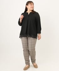 OLKKD14089 eur3(エウルキューブ) 【WEB先行販売】【大きいサイズ/洗える/セットアップ対応】カットジョーゼット裾レーストップス ブラック