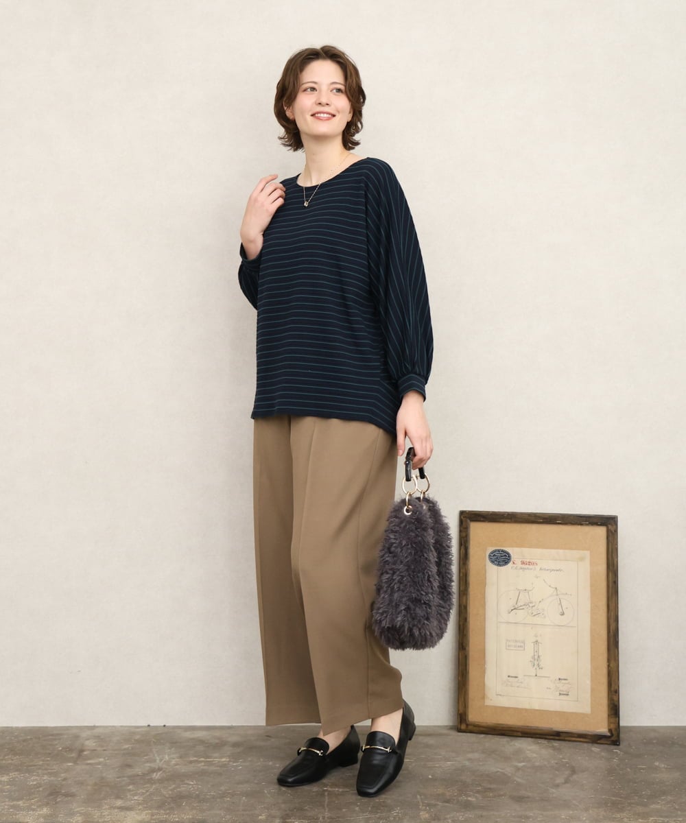 OLKKD15064 eur3(エウルキューブ) 【大きいサイズ】リップルボーダーカットソー ネイビー