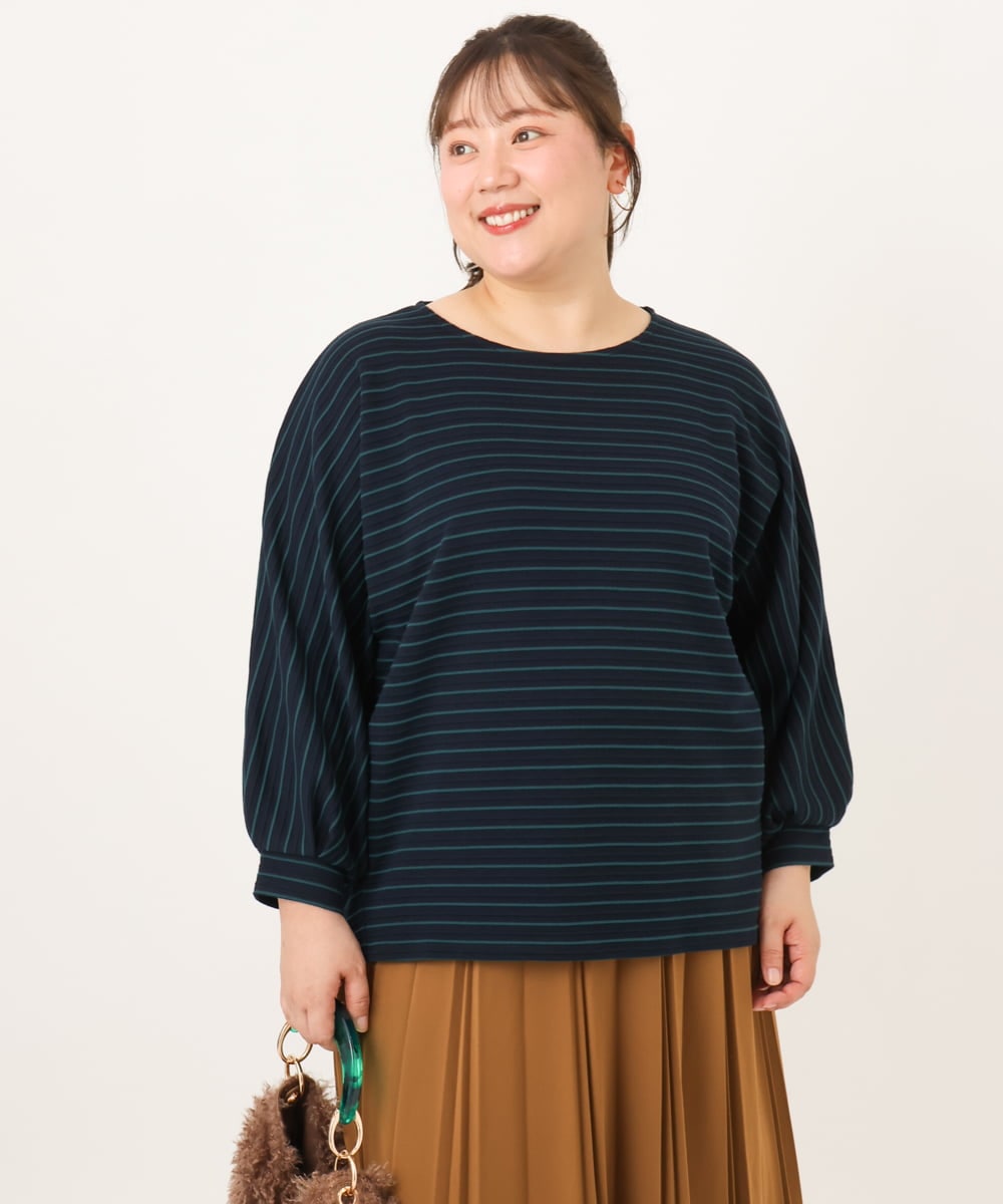 OLKKD15064 eur3(エウルキューブ) 【大きいサイズ】リップルボーダーカットソー ネイビー