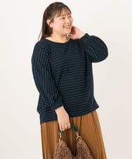 OLKKD15064 eur3(エウルキューブ) 【大きいサイズ】リップルボーダーカットソー ネイビー