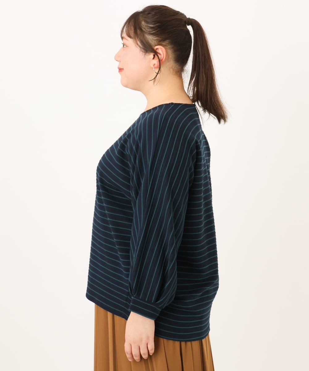 OLKKD15064 eur3(エウルキューブ) 【大きいサイズ】リップルボーダーカットソー ネイビー