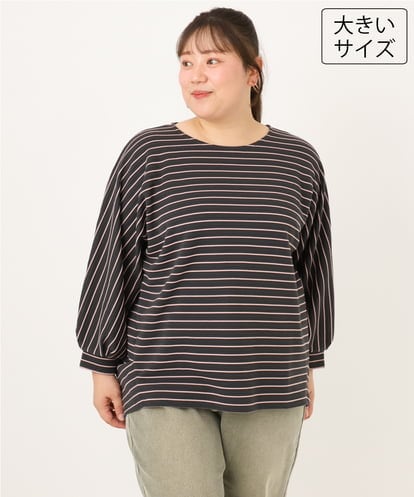 OLKKD15064 eur3 【大きいサイズ】リップルボーダーカットソー