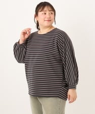 OLKKD15064 eur3(エウルキューブ) 【大きいサイズ】リップルボーダーカットソー ダークグレー