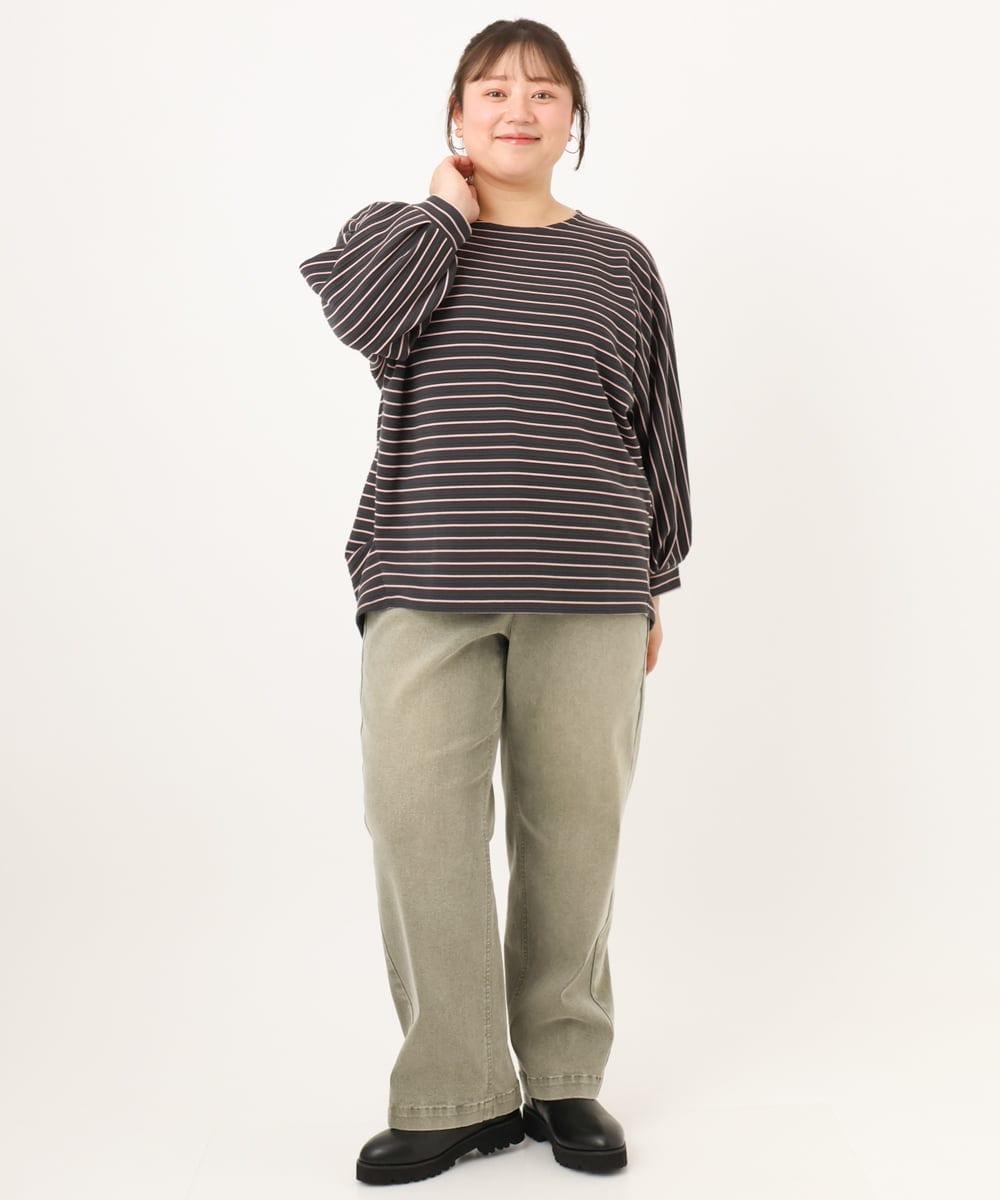 OLKKD15064 eur3(エウルキューブ) 【大きいサイズ】リップルボーダーカットソー ダークグレー