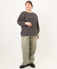 OLKKD15064 eur3(エウルキューブ) 【大きいサイズ】リップルボーダーカットソー ダークグレー