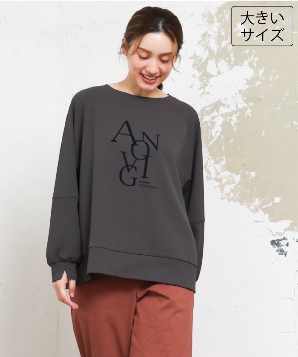 OLKKD23069 eur3(エウルキューブ) 【WEB先行販売】【大きいサイズ】ジョーゼットダンボールロゴプルオーバー ダークグレー