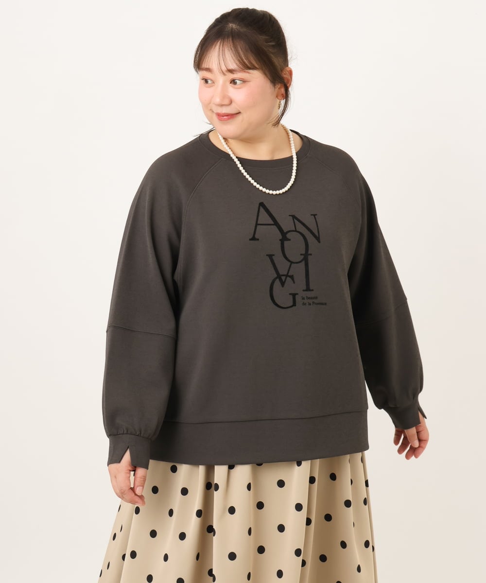 OLKKD23069 eur3(エウルキューブ) 【WEB先行販売】【大きいサイズ】ジョーゼットダンボールロゴプルオーバー ダークグレー