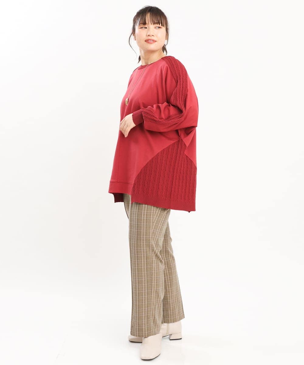 OLKKS07089 eur3(エウルキューブ) 【大きいサイズ】裏毛ニットコンビトップス レッド(05)