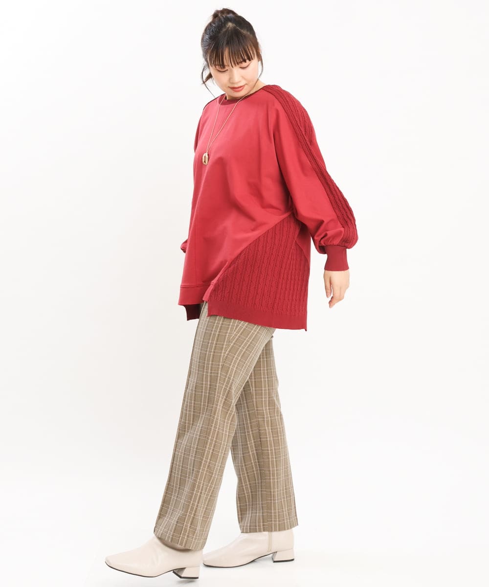 OLKKS07089 eur3(エウルキューブ) 【大きいサイズ】裏毛ニットコンビトップス レッド(05)