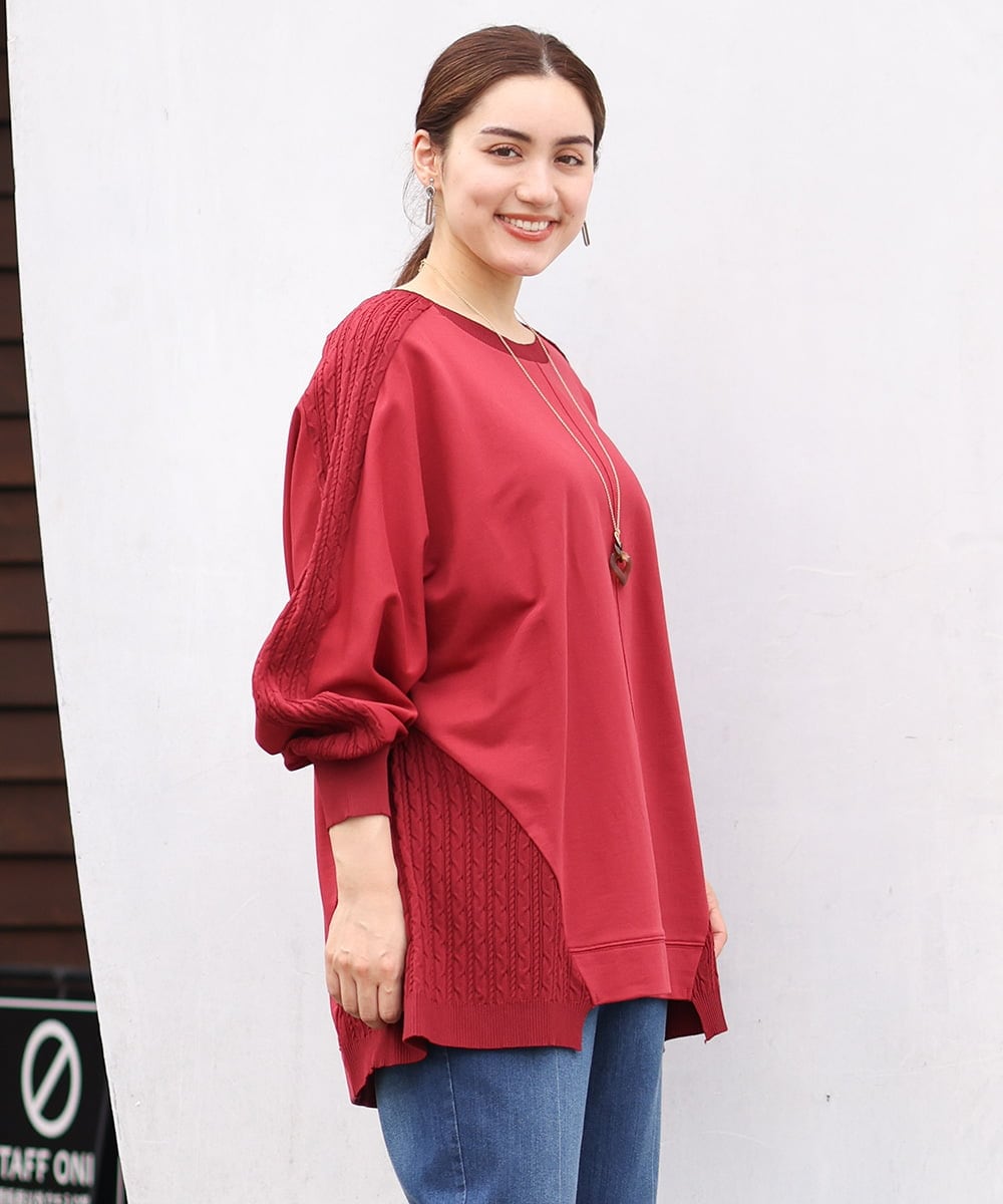 OLKKS07089 eur3(エウルキューブ) 【大きいサイズ】裏毛ニットコンビトップス レッド(05)