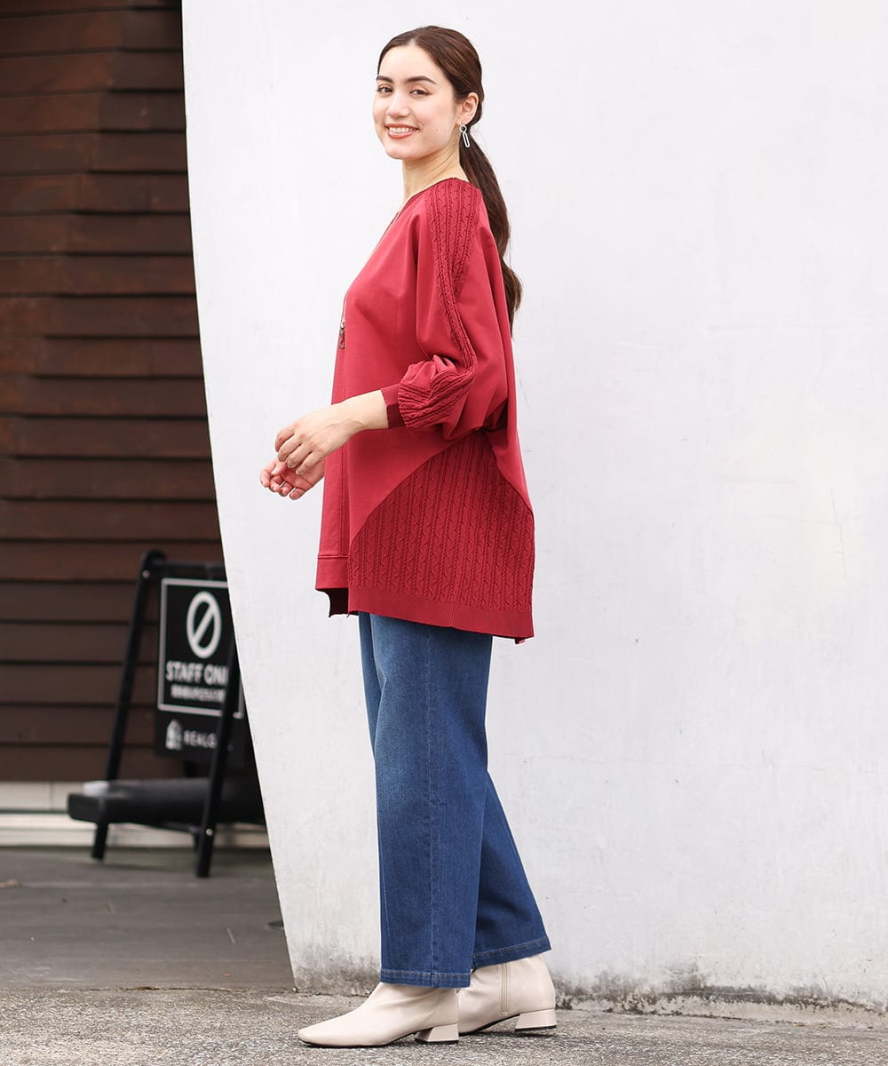 OLKKS07089 eur3(エウルキューブ) 【大きいサイズ】裏毛ニットコンビトップス レッド(05)