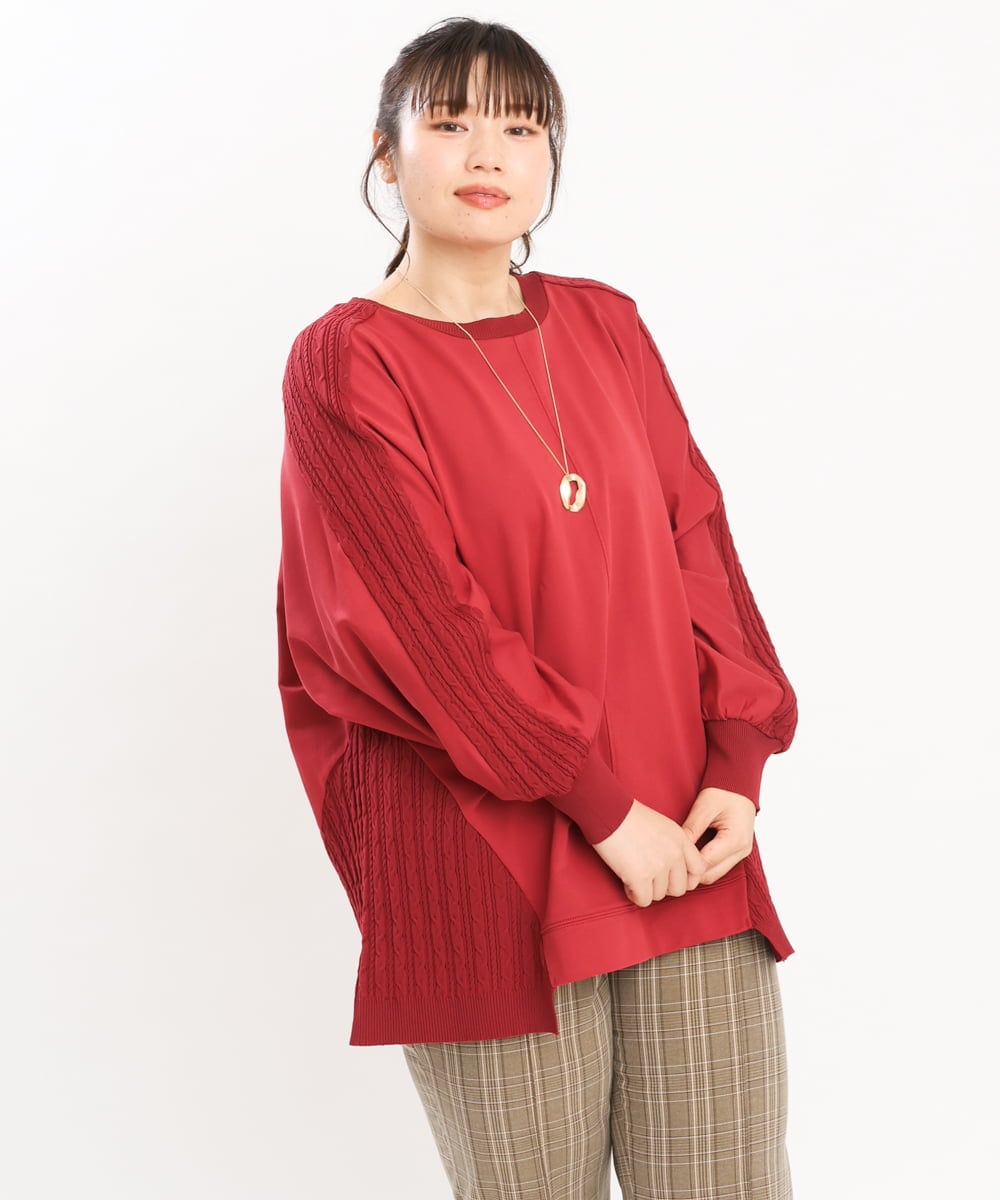 OLKKS07089 eur3(エウルキューブ) 【大きいサイズ】裏毛ニットコンビトップス レッド(05)