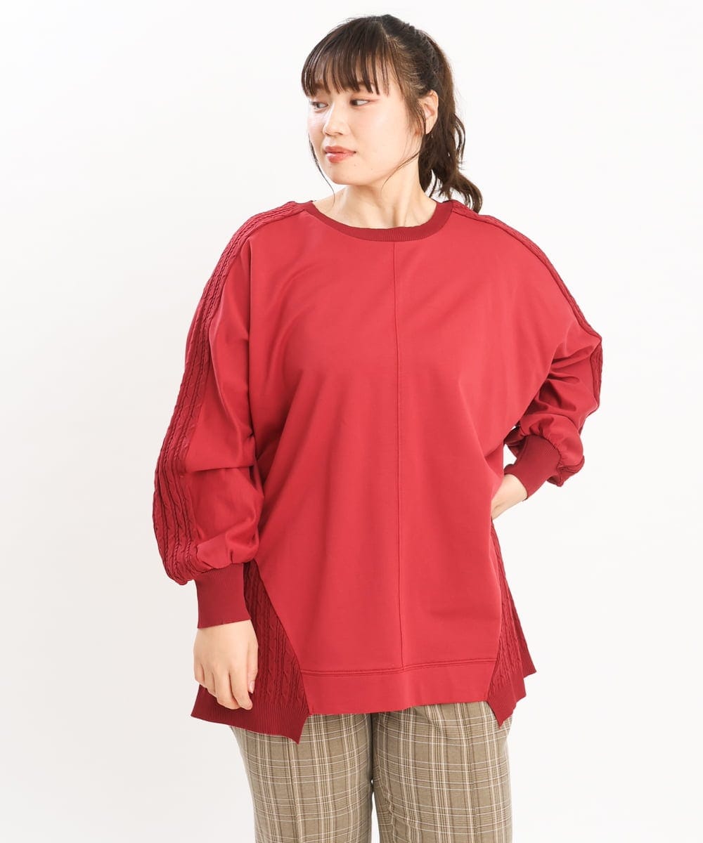 OLKKS07089 eur3(エウルキューブ) 【大きいサイズ】裏毛ニットコンビトップス レッド(05)
