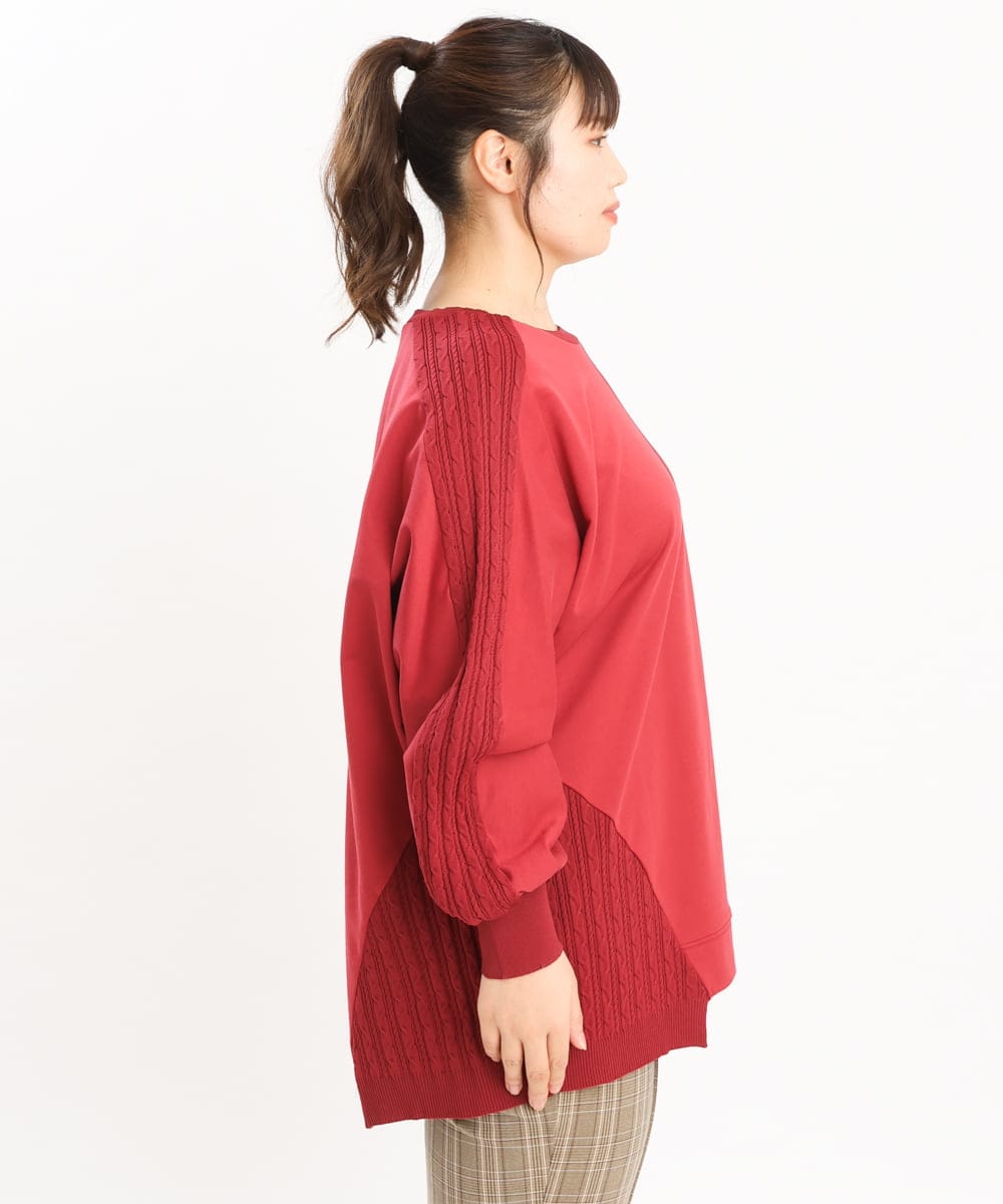 OLKKS07089 eur3(エウルキューブ) 【大きいサイズ】裏毛ニットコンビトップス レッド(05)