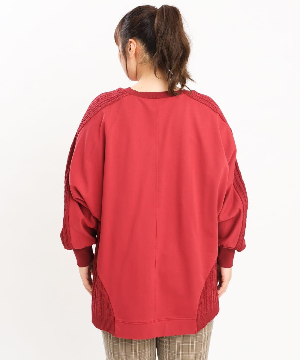 OLKKS07089 eur3(エウルキューブ) 【大きいサイズ】裏毛ニットコンビトップス レッド(05)