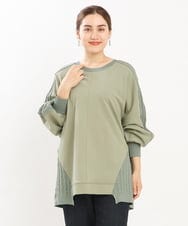 OLKKS07089 eur3(エウルキューブ) 【大きいサイズ】裏毛ニットコンビトップス カーキ(36)
