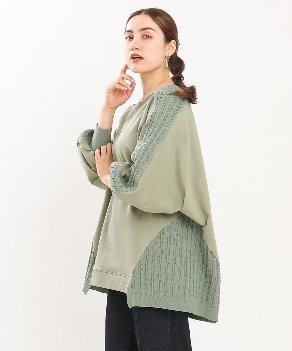 OLKKS07089 eur3(エウルキューブ) 【大きいサイズ】裏毛ニットコンビトップス カーキ(36)