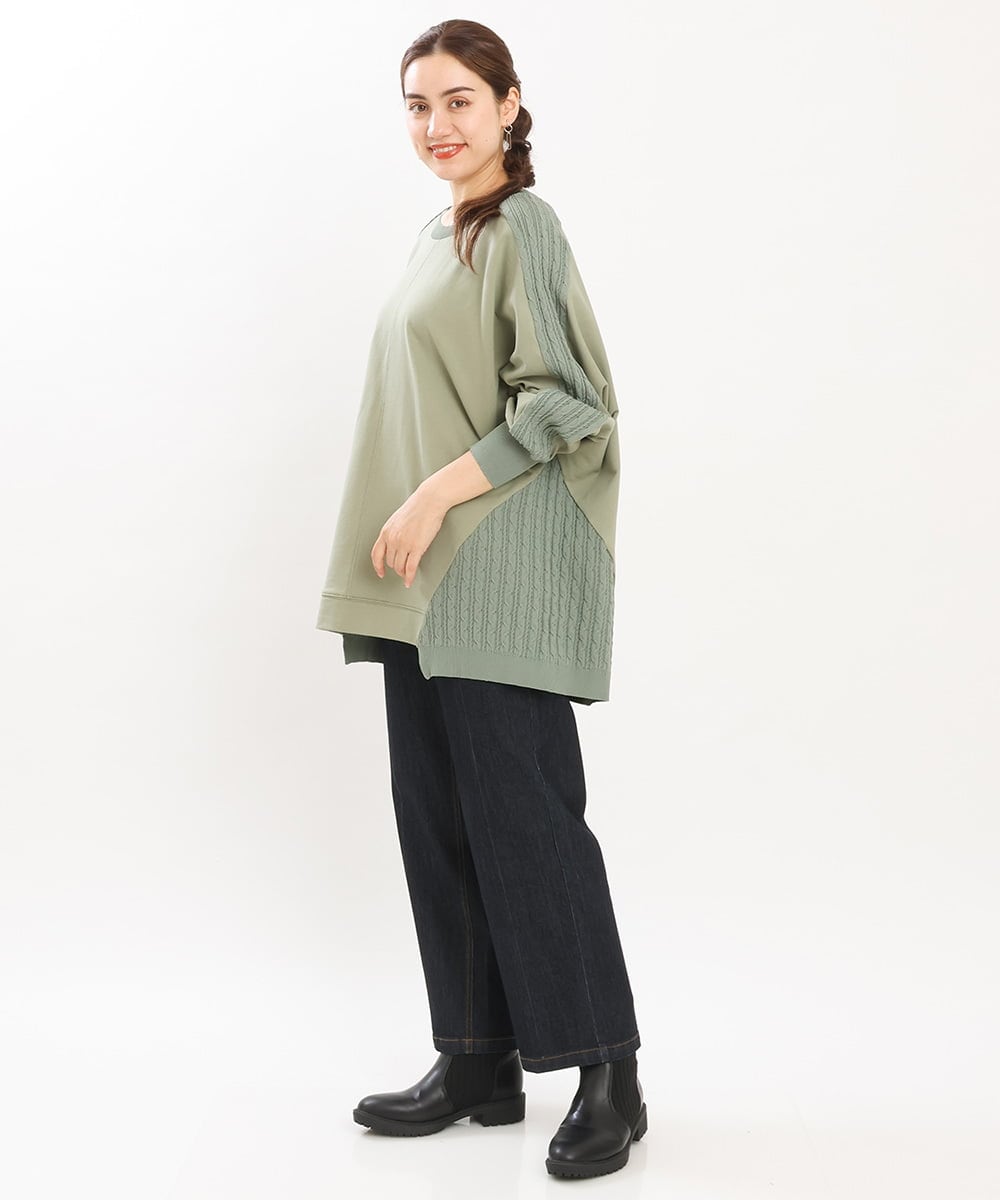 OLKKS07089 eur3(エウルキューブ) 【大きいサイズ】裏毛ニットコンビトップス カーキ(36)