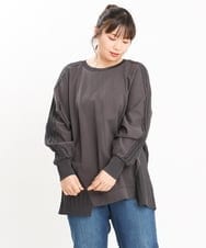OLKKS07089 eur3(エウルキューブ) 【大きいサイズ】裏毛ニットコンビトップス ダークグレー(93)