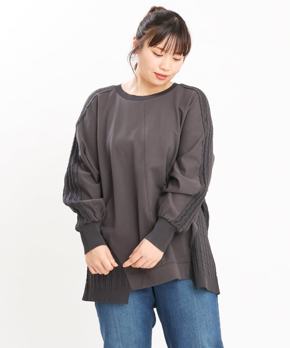 OLKKS07089 eur3(エウルキューブ) 【大きいサイズ】裏毛ニットコンビトップス ダークグレー(93)