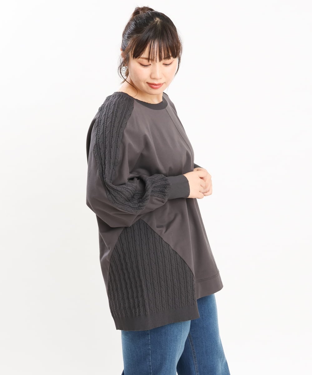 OLKKS07089 eur3(エウルキューブ) 【大きいサイズ】裏毛ニットコンビトップス ダークグレー(93)
