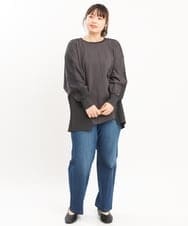 OLKKS07089 eur3(エウルキューブ) 【大きいサイズ】裏毛ニットコンビトップス ダークグレー(93)