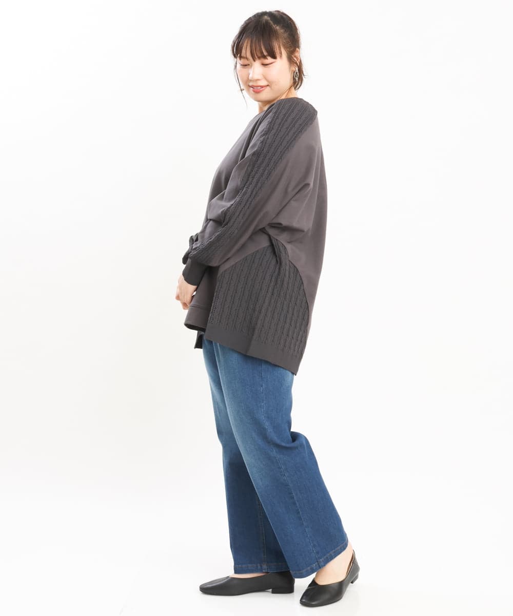 OLKKS07089 eur3(エウルキューブ) 【大きいサイズ】裏毛ニットコンビトップス ダークグレー(93)