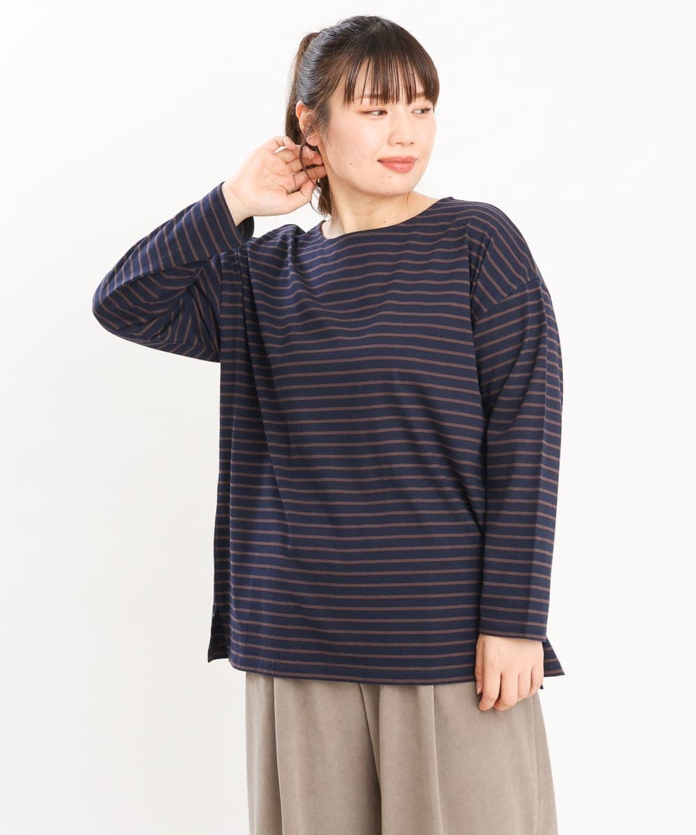OLKKS08069 eur3(エウルキューブ) 【大きいサイズ】ボーダーカットソー ネイビー(57)