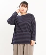 OLKKS08069 eur3(エウルキューブ) 【大きいサイズ】ボーダーカットソー ネイビー(57)