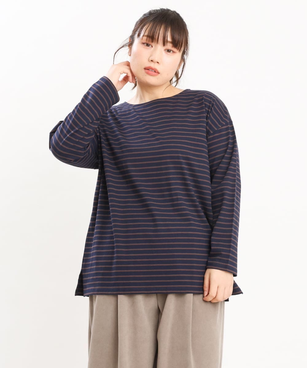 OLKKS08069 eur3(エウルキューブ) 【大きいサイズ】ボーダーカットソー ネイビー(57)