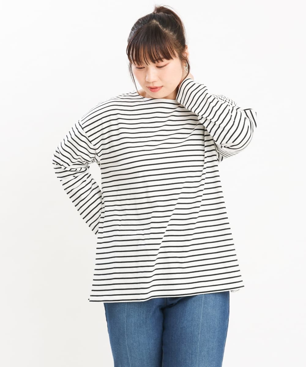 OLKKS08069 eur3(エウルキューブ) 【大きいサイズ】ボーダーカットソー ホワイト(90)