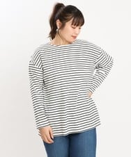 OLKKS08069 eur3(エウルキューブ) 【大きいサイズ】ボーダーカットソー ホワイト(90)