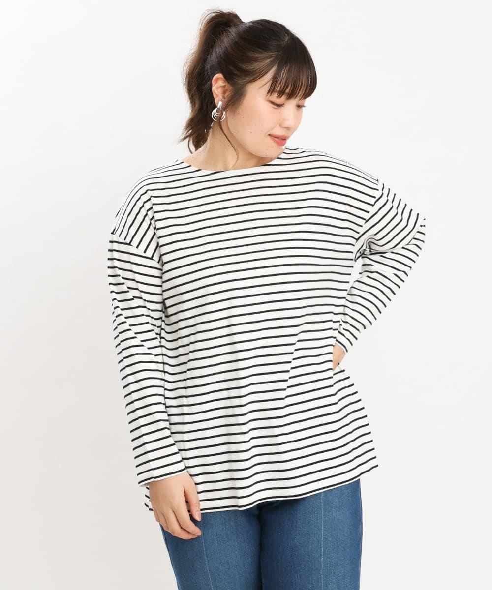 OLKKS08069 eur3(エウルキューブ) 【大きいサイズ】ボーダーカットソー ホワイト(90)