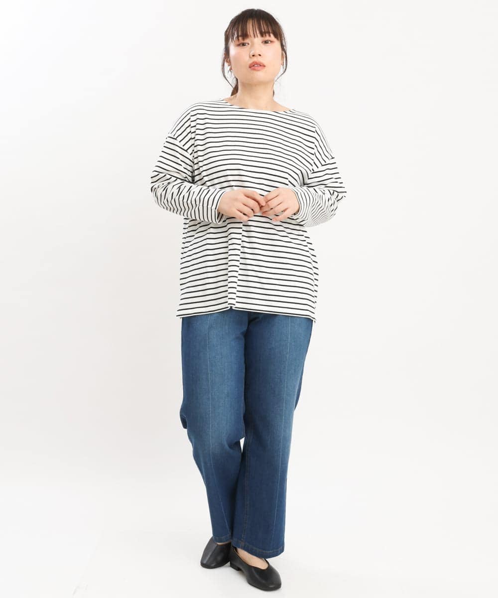 OLKKS08069 eur3(エウルキューブ) 【大きいサイズ】ボーダーカットソー ホワイト(90)